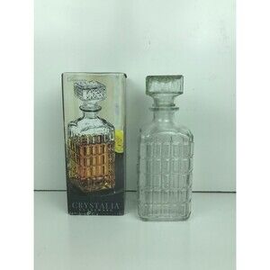 ALWAYS HOME 9" CRYSTALIA GLASSWARE SQUARE WHISKY 28OZ DECANTER WITH BOX